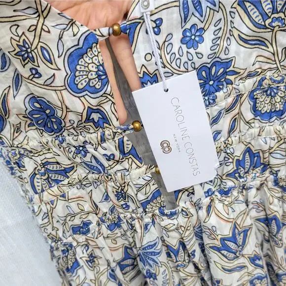 NWT  Caroline Constas Blue Floral Cotton/Modal Sleeveless Midi Dress, size M - Picture 4 of 12